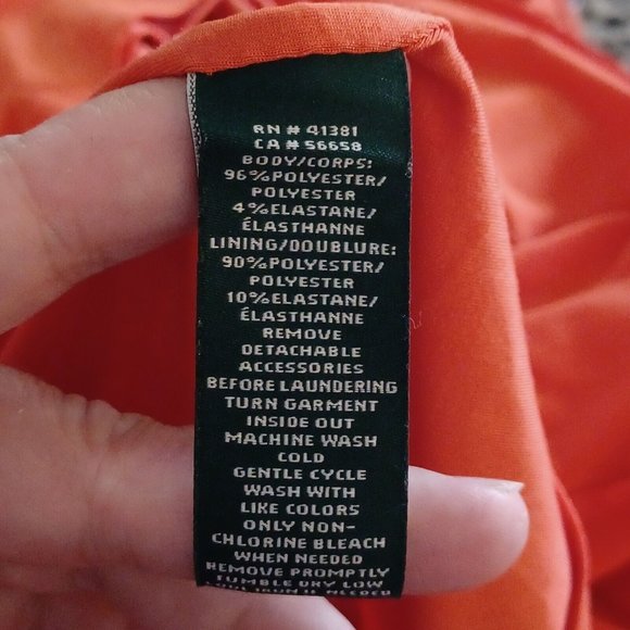 RALPH LAUREN L Orange Dress Sheath Fitting Lined Cap Sleeve Stretch Fall Heavy - Picture 12 of 12